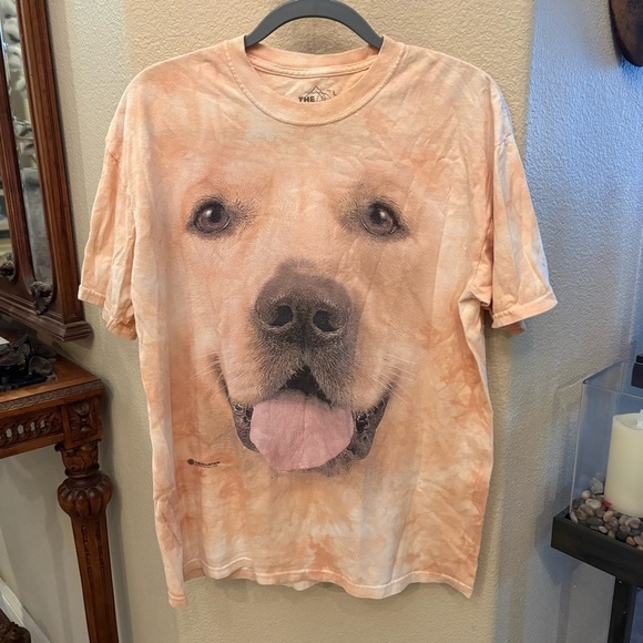 The Mountain Other - The Mountain Yellow Tie-Dye Dog Face Graphic T-Shirt Size Large